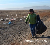 Накануне Дня Народного единства студенты очистили западный въезд в Кызыл от пластика и мусора