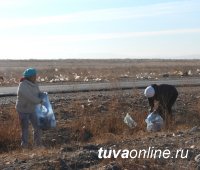Накануне Дня Народного единства студенты очистили западный въезд в Кызыл от пластика и мусора