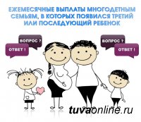 Тува вошла в число регионов, где семьи, в которых с 1 января 2020 года родится третий ребенок, будут получать пособия в размере более 11 тыс рублей