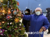 В Кызыле перед ковид-госпиталем активисты ОНФ установили новогоднюю елку