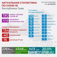 В Туве за сутки выявлено 190 новых случаев заболевания Covid-19, в Ак-Довураке и Тере-Холе - 0