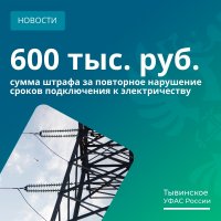 УФАС Тувы оштрафовало «Россети Сибирь Тываэнерго» на 600 тыс рублей